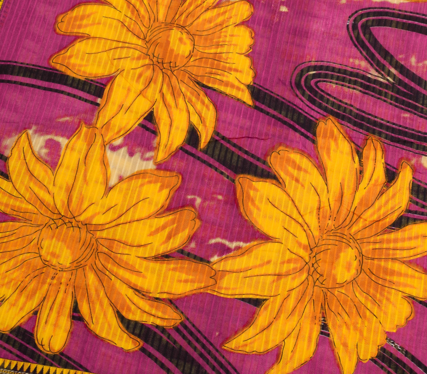 Sushila Vintage Women Saree 100% Pure Cotton Printed Cream Floral Craft Fabric