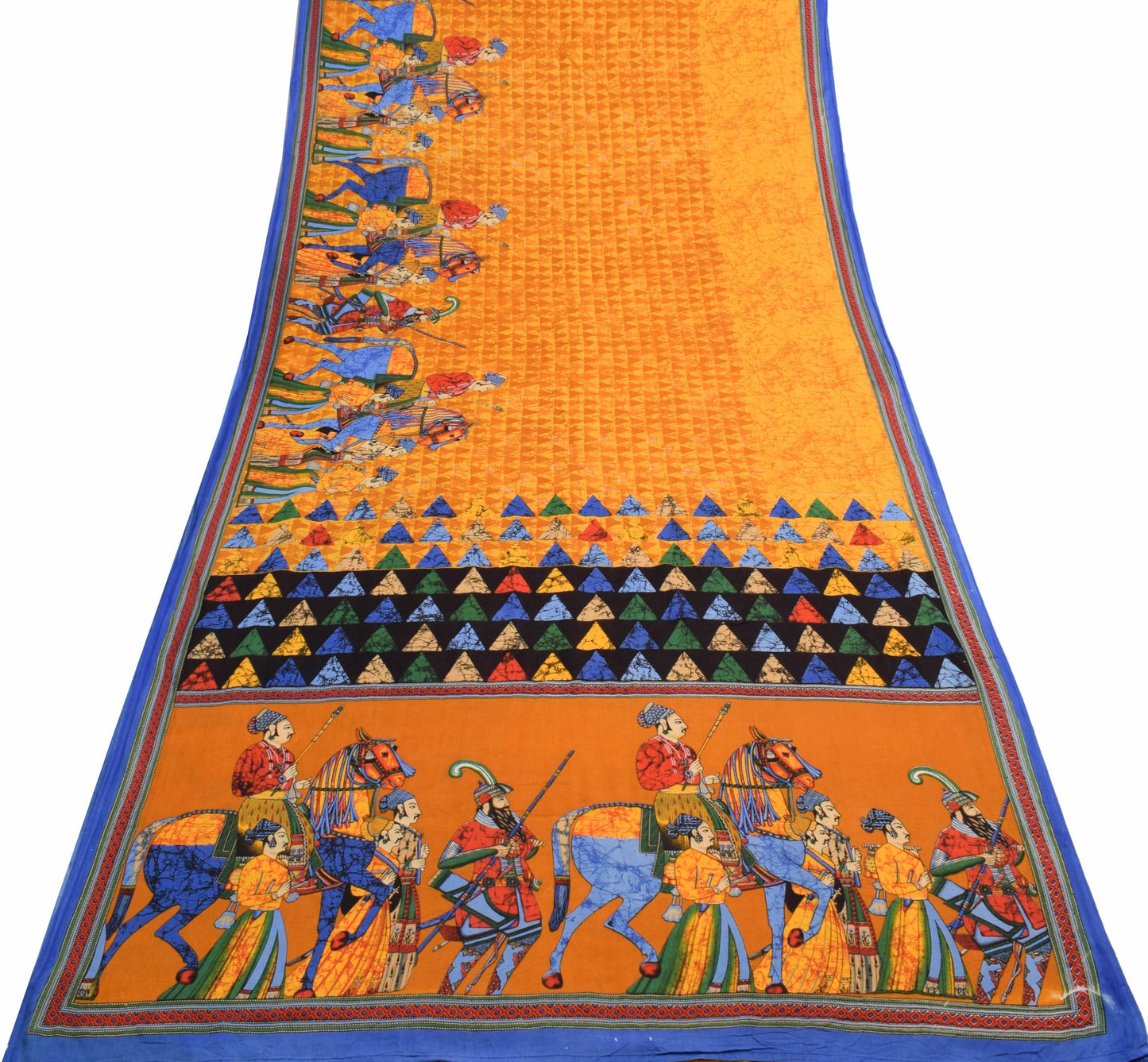 Sushila Vintage Yellow Antique Saree 100% Pure Cotton Printed Human Craft Fabric