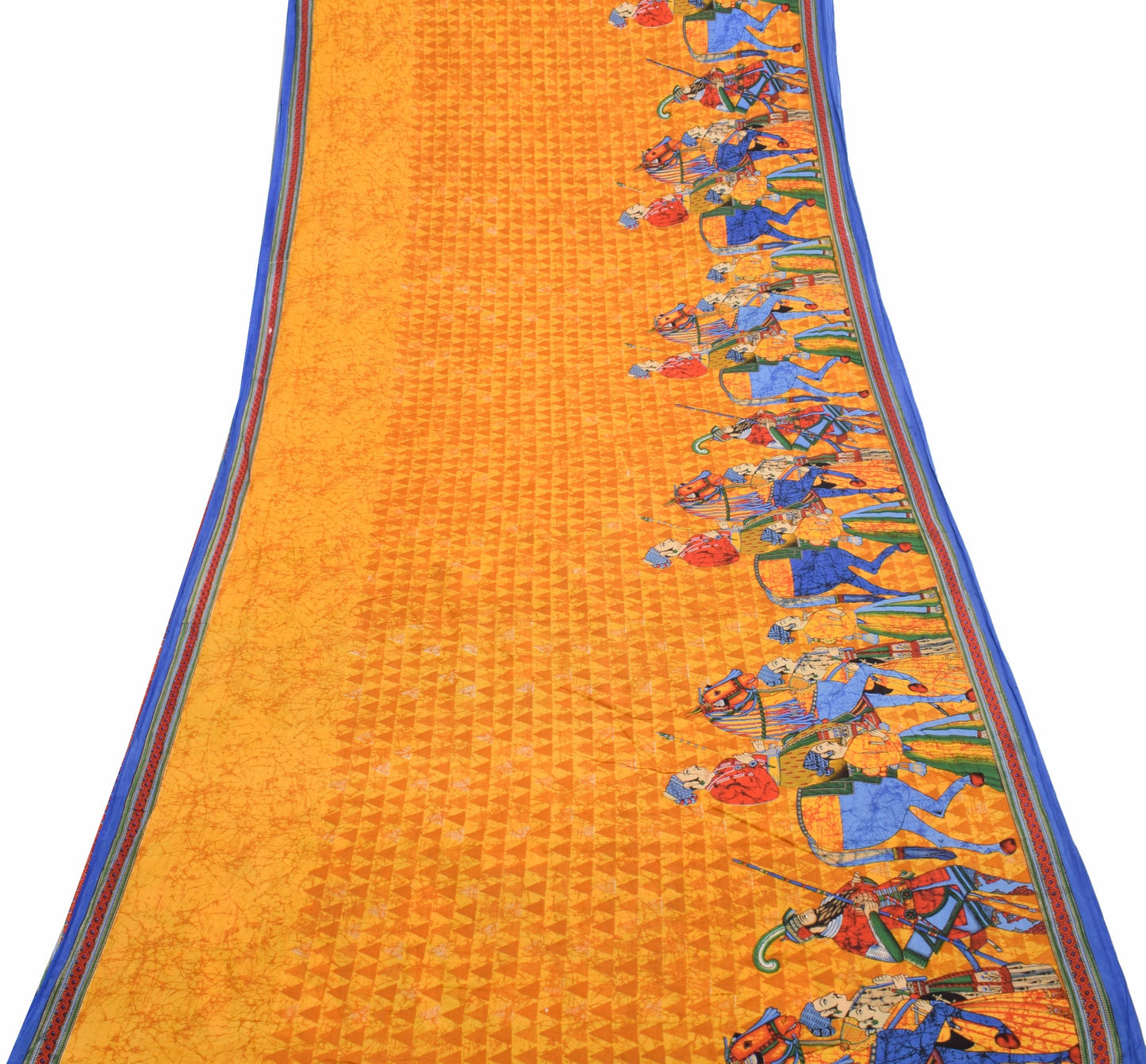 Sushila Vintage Yellow Antique Saree 100% Pure Cotton Printed Human Craft Fabric