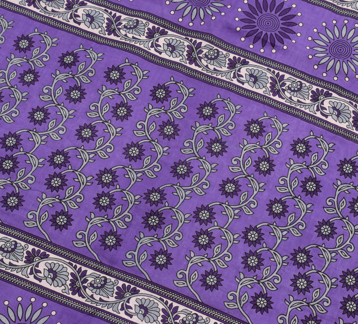 Sushila Vintage Dark Lavender Saree 100% Pure Cotton Printed Floral Craft Fabric