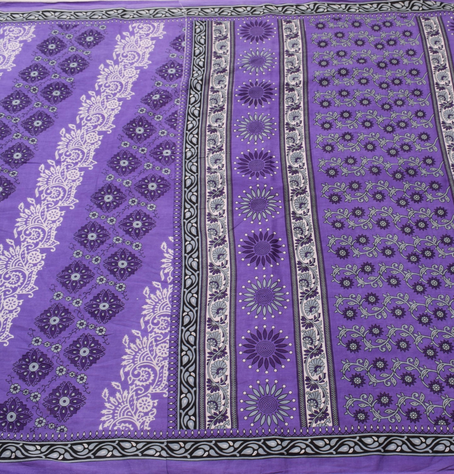 Sushila Vintage Dark Lavender Saree 100% Pure Cotton Printed Floral Craft Fabric