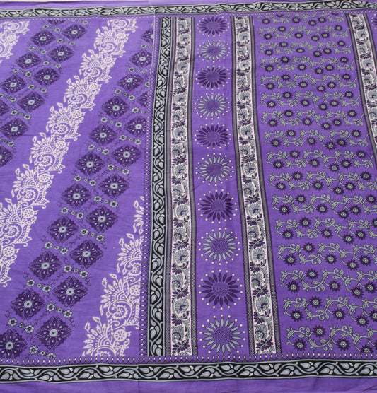 Sushila Vintage Dark Lavender Saree 100% Pure Cotton Printed Floral Craft Fabric