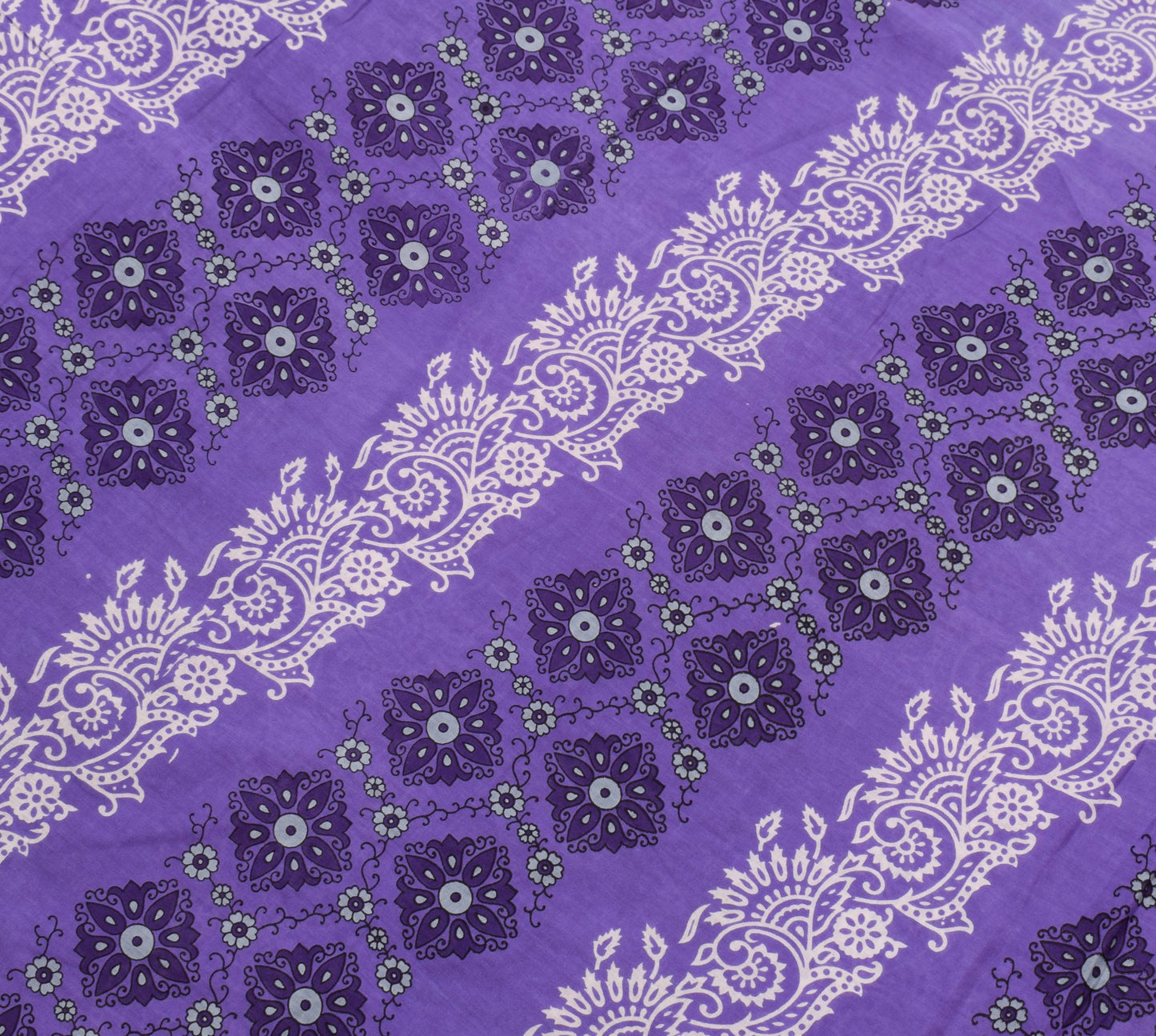 Sushila Vintage Dark Lavender Saree 100% Pure Cotton Printed Floral Craft Fabric