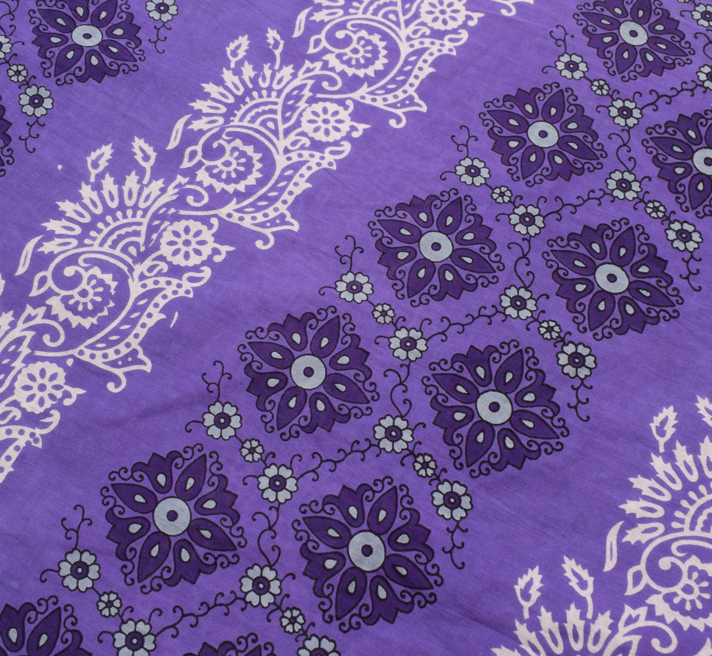 Sushila Vintage Dark Lavender Saree 100% Pure Cotton Printed Floral Craft Fabric