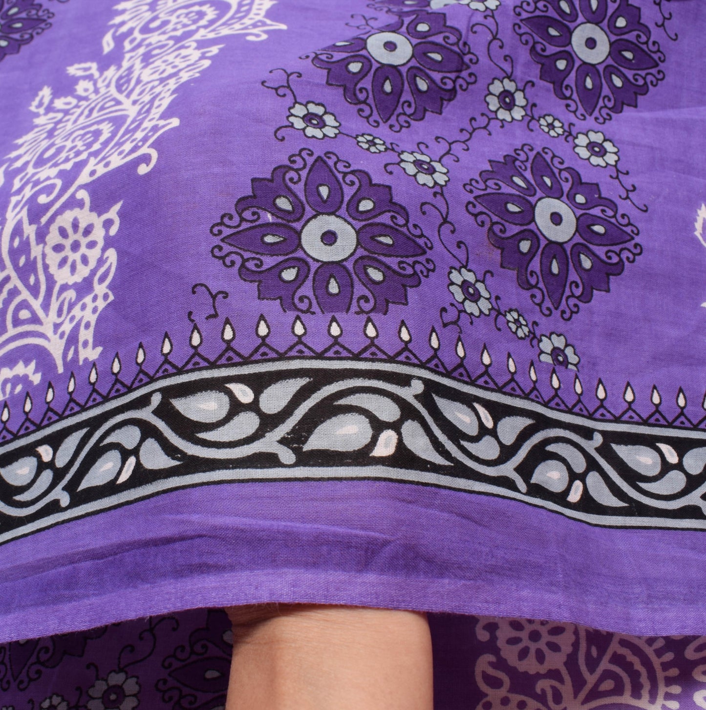 Sushila Vintage Dark Lavender Saree 100% Pure Cotton Printed Floral Craft Fabric