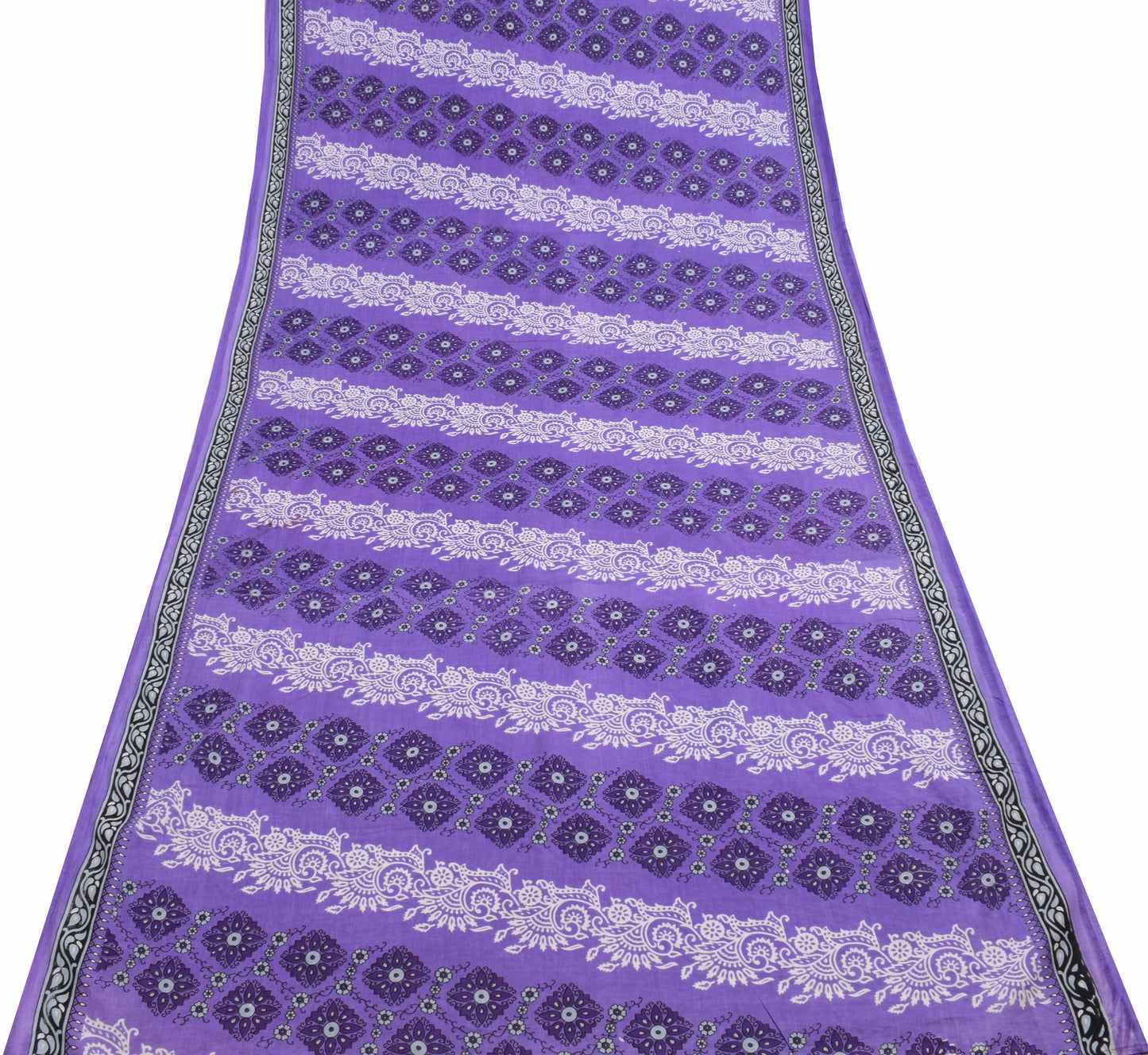 Sushila Vintage Dark Lavender Saree 100% Pure Cotton Printed Floral Craft Fabric