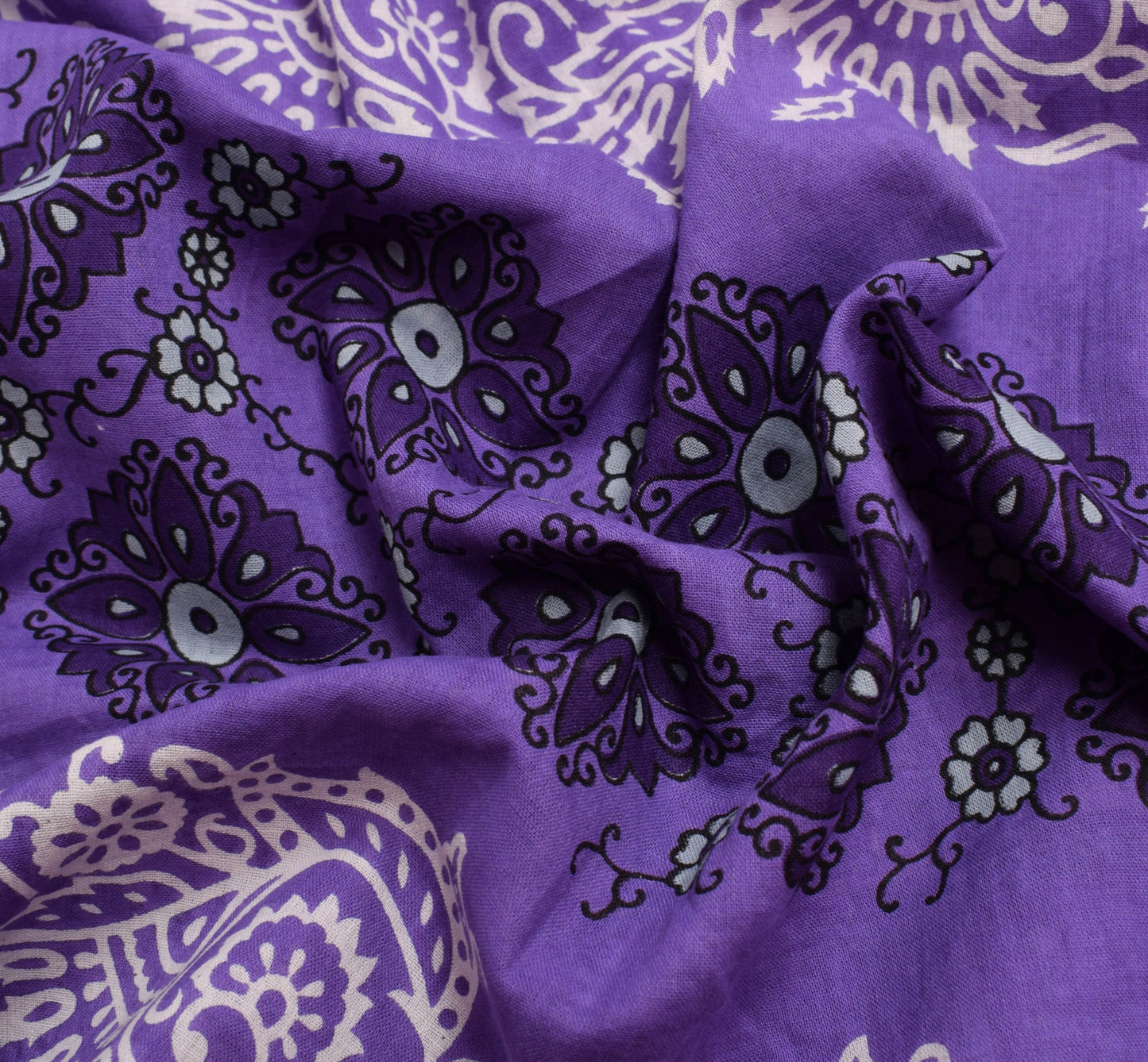 Sushila Vintage Dark Lavender Saree 100% Pure Cotton Printed Floral Craft Fabric