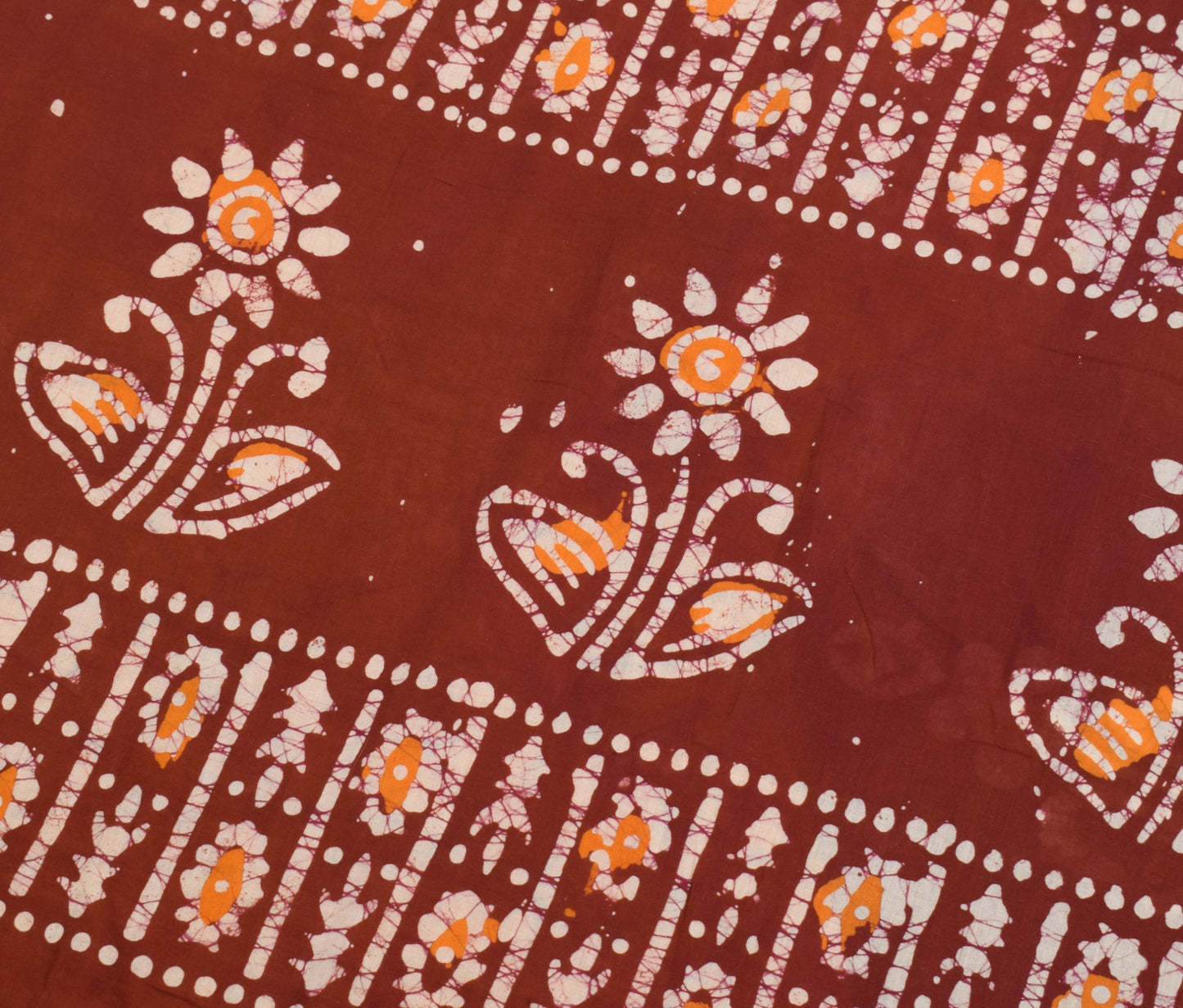 Sushila Vintage Orange Batik Printed Saree 100% Pure Cotton Soft Craft Fabric