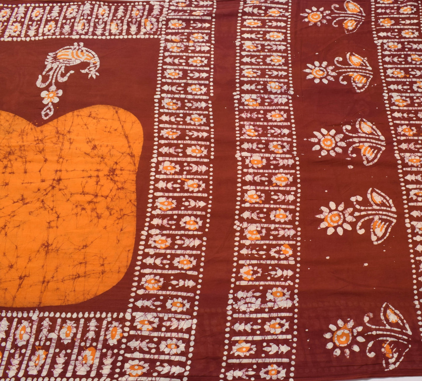 Sushila Vintage Orange Batik Printed Saree 100% Pure Cotton Soft Craft Fabric