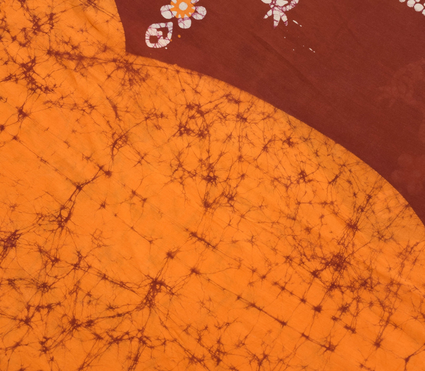 Sushila Vintage Orange Batik Printed Saree 100% Pure Cotton Soft Craft Fabric