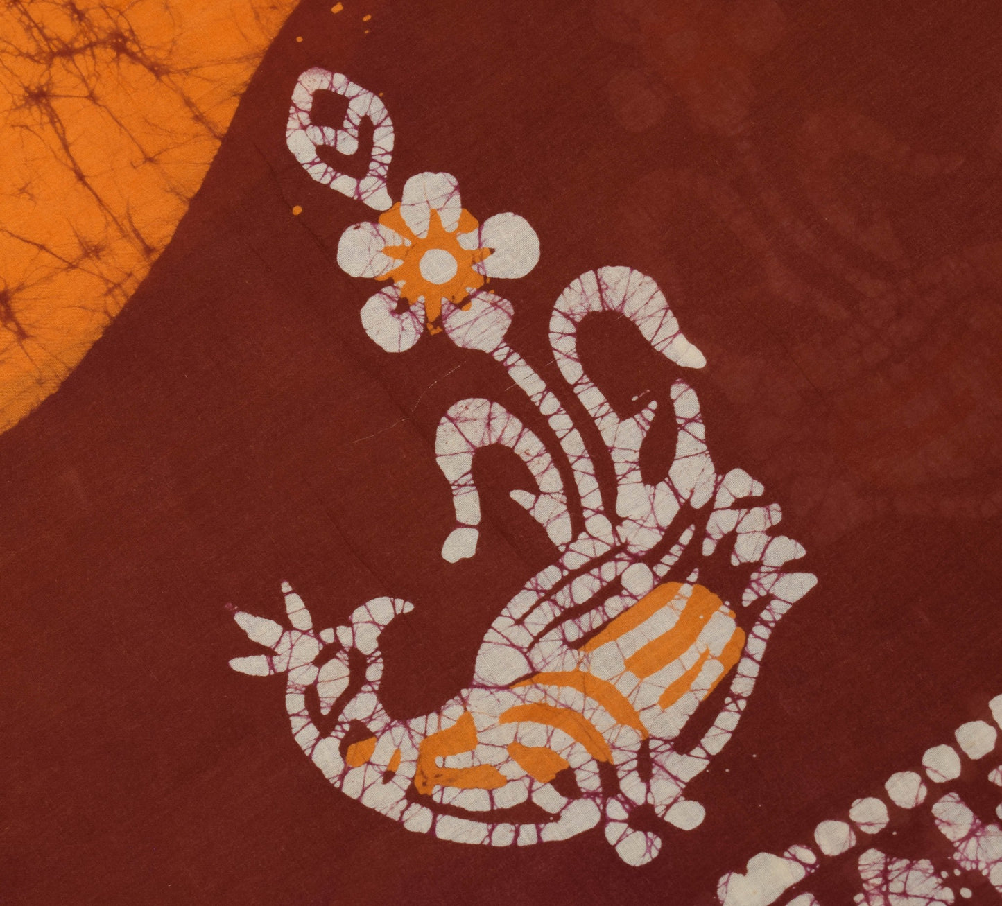 Sushila Vintage Orange Batik Printed Saree 100% Pure Cotton Soft Craft Fabric