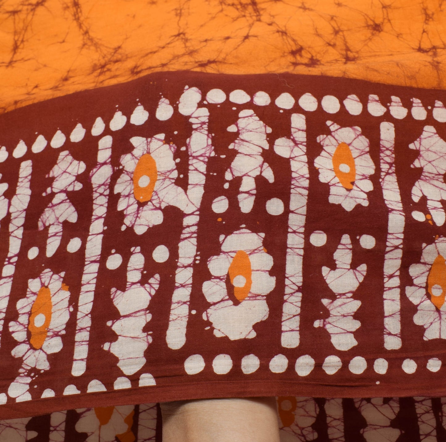 Sushila Vintage Orange Batik Printed Saree 100% Pure Cotton Soft Craft Fabric