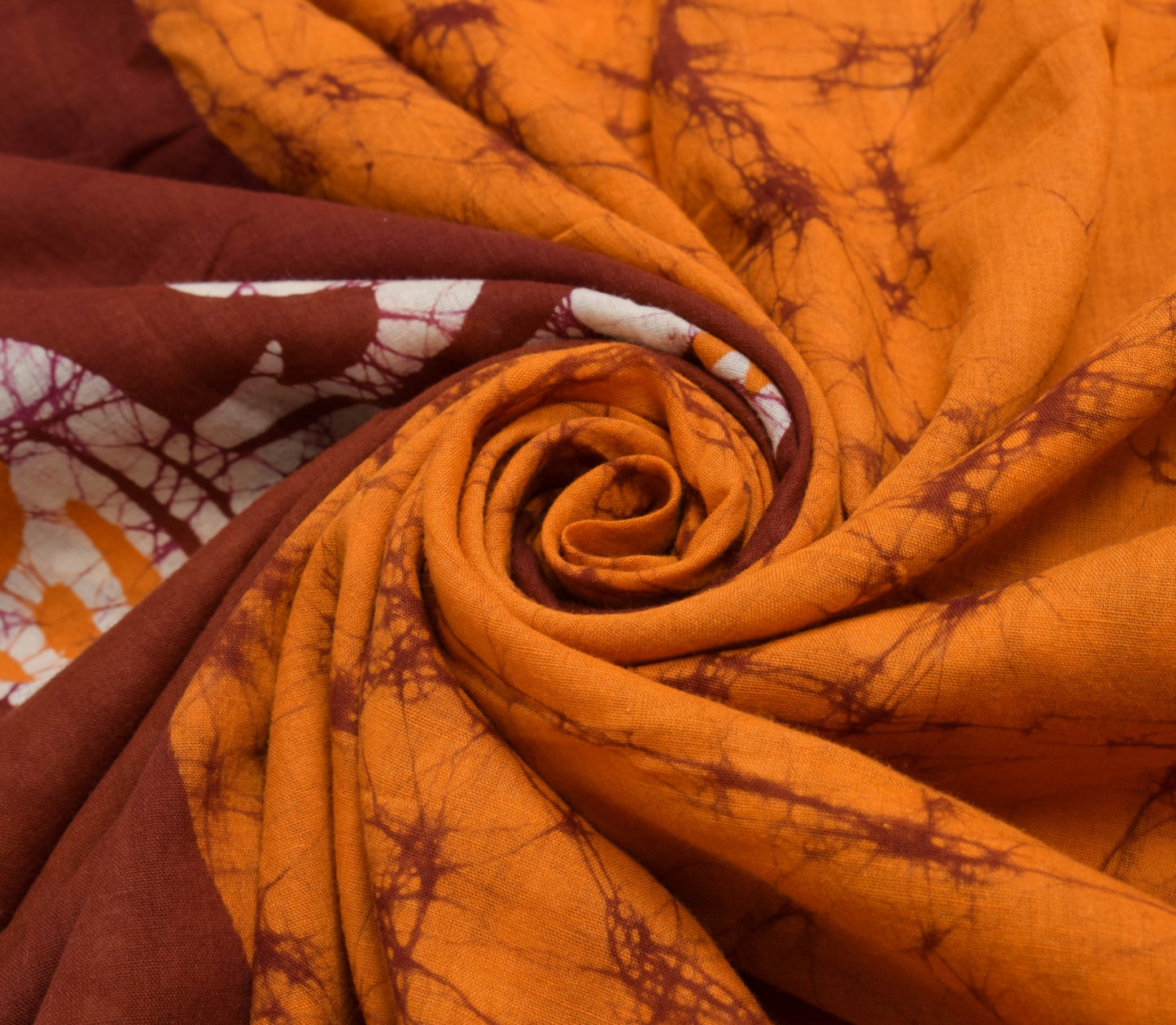 Sushila Vintage Orange Batik Printed Saree 100% Pure Cotton Soft Craft Fabric