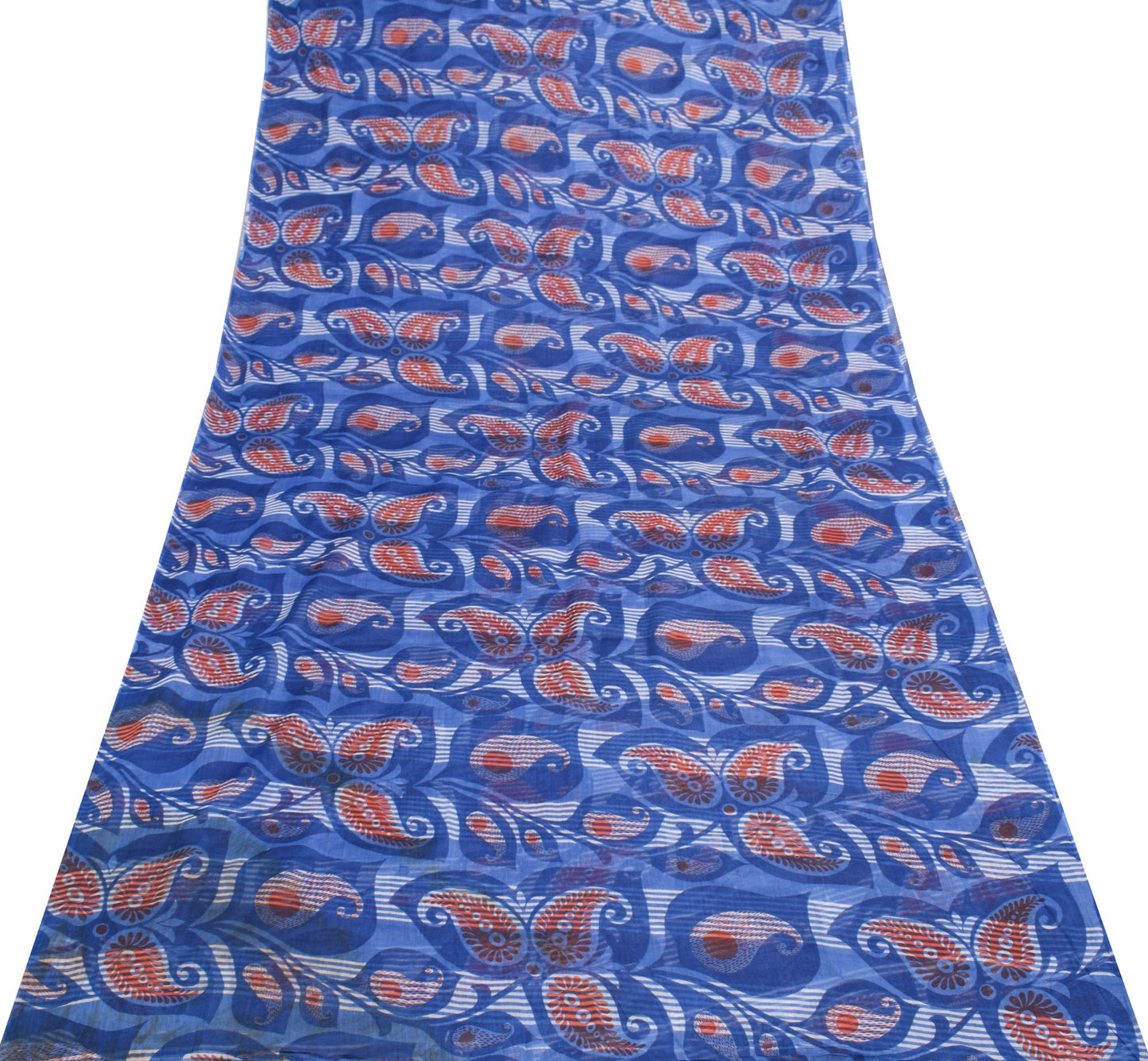 Sushila Vintage Blue Women Saree 100% Pure Cotton Paisley Printed Craft Fabric