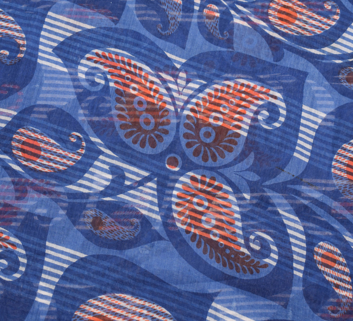 Sushila Vintage Blue Women Saree 100% Pure Cotton Paisley Printed Craft Fabric