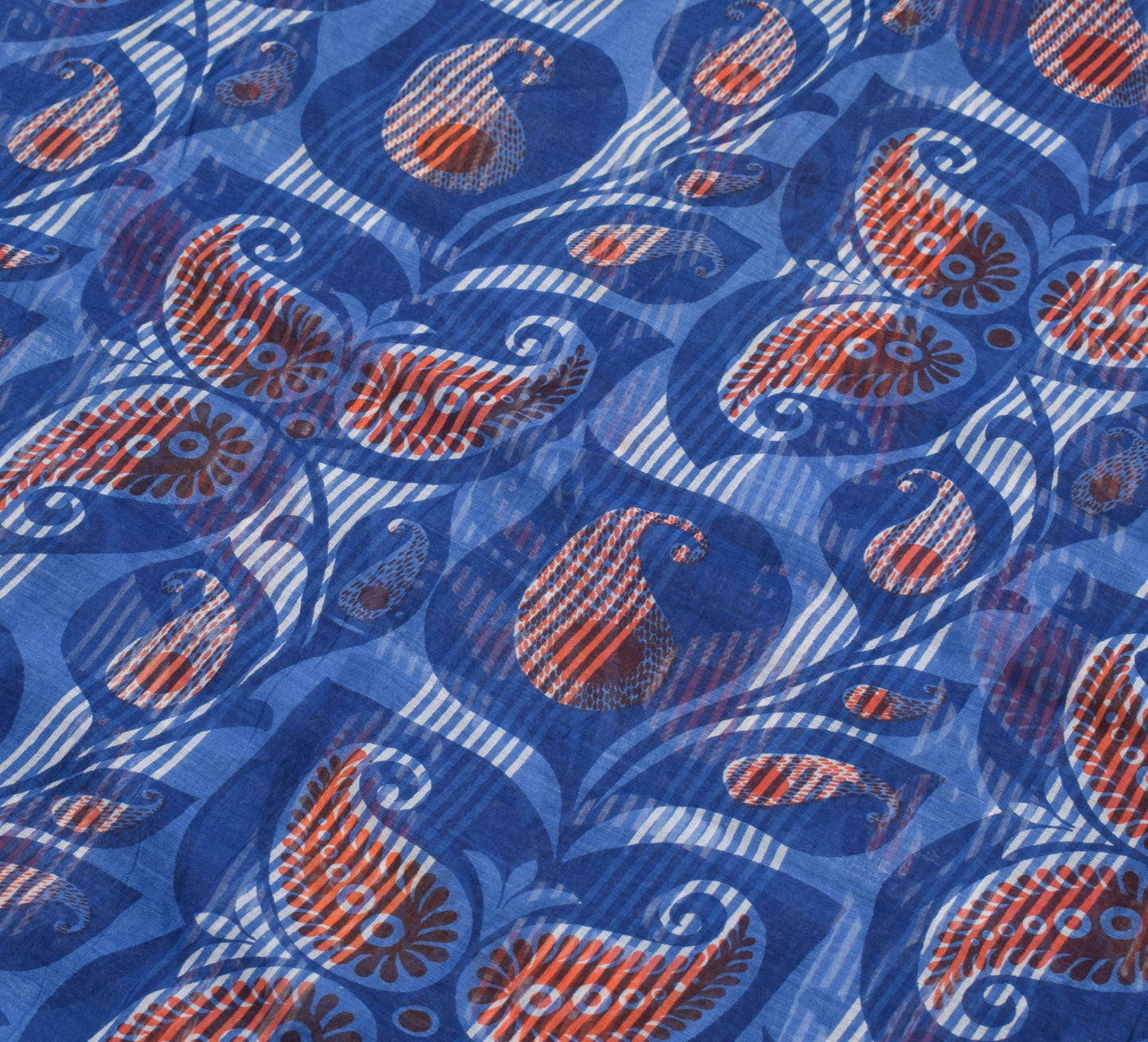 Sushila Vintage Blue Women Saree 100% Pure Cotton Paisley Printed Craft Fabric