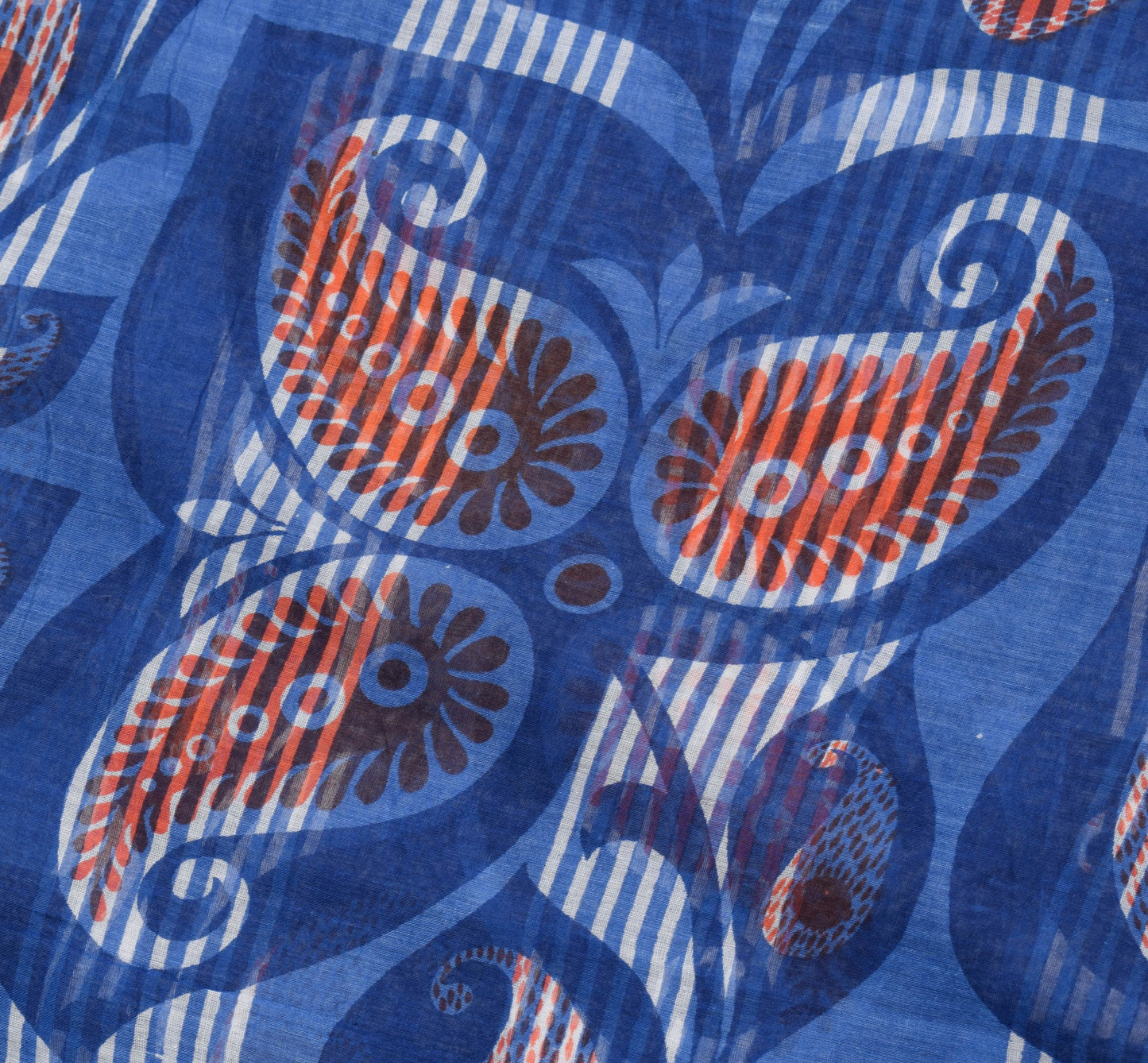 Sushila Vintage Blue Women Saree 100% Pure Cotton Paisley Printed Craft Fabric