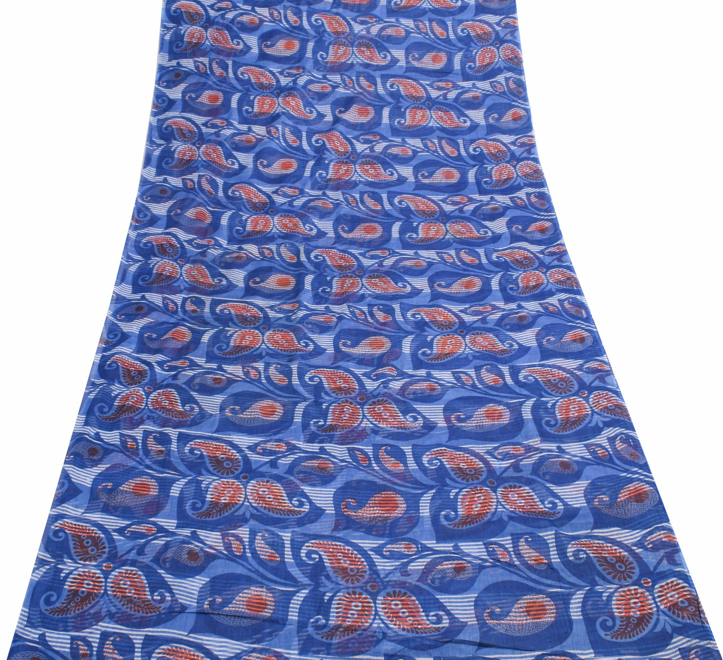Sushila Vintage Blue Women Saree 100% Pure Cotton Paisley Printed Craft Fabric