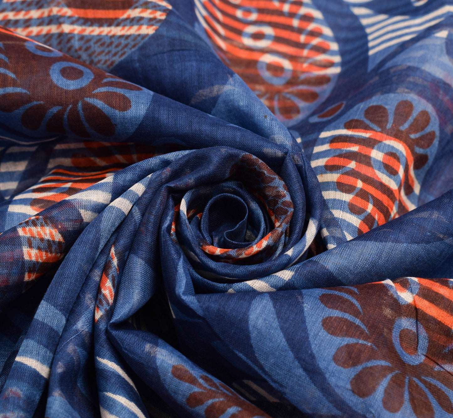 Sushila Vintage Blue Women Saree 100% Pure Cotton Paisley Printed Craft Fabric