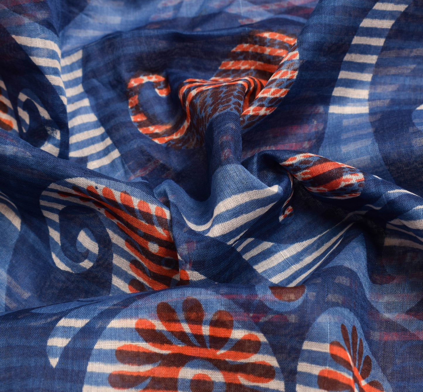 Sushila Vintage Blue Women Saree 100% Pure Cotton Paisley Printed Craft Fabric