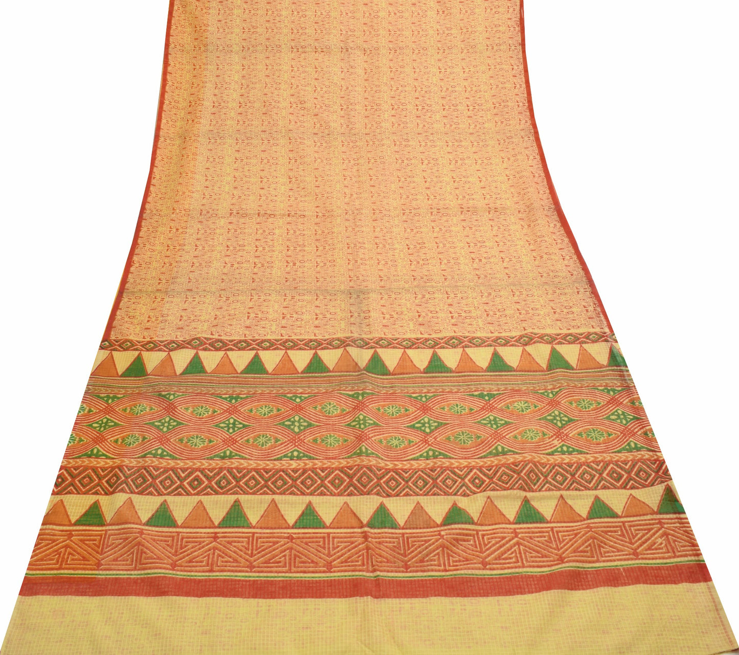 Sushila Vintage Cream Indian Saree 100%Pure Cotton Supernet Printed Craft Fabric