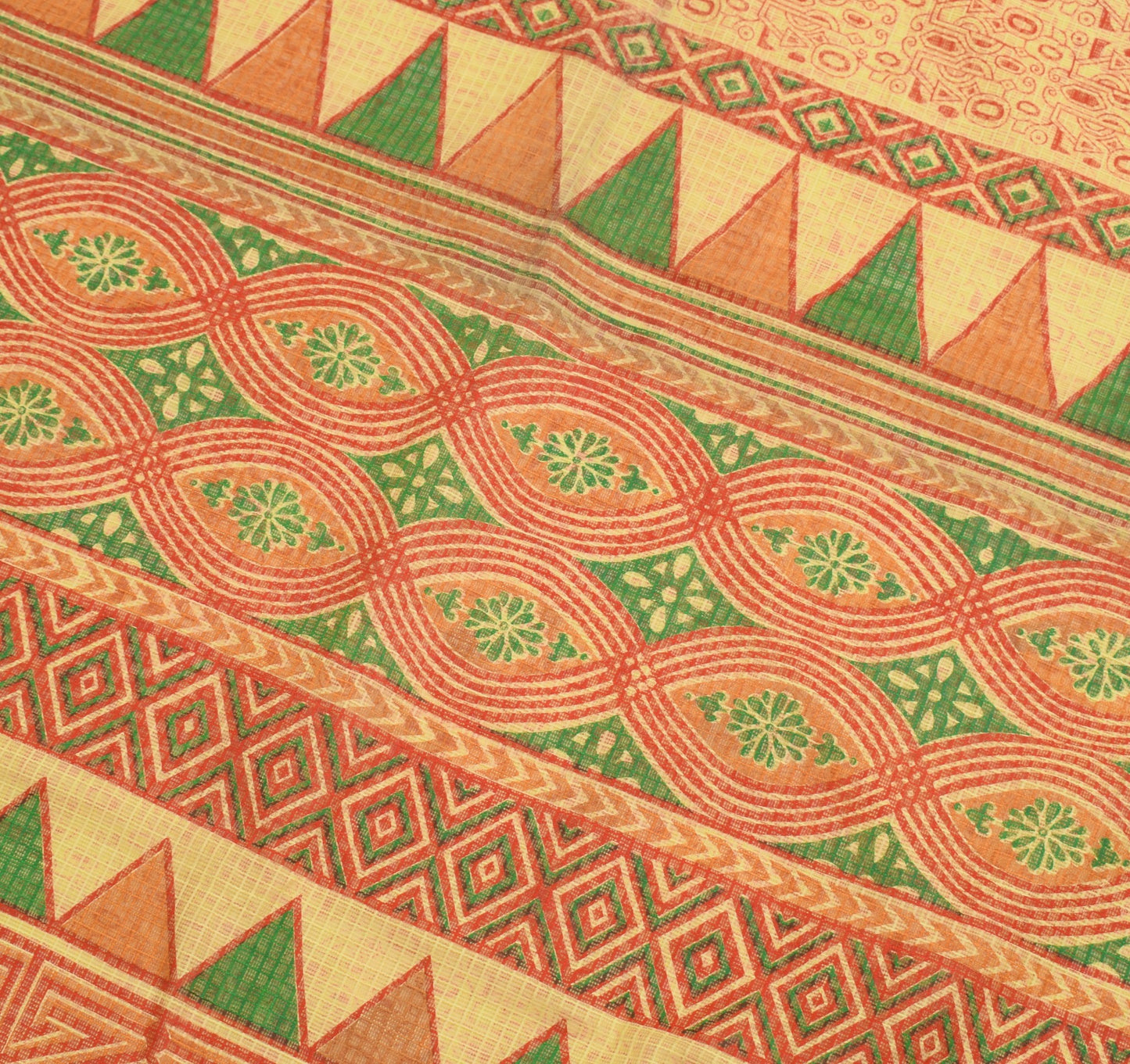 Sushila Vintage Cream Indian Saree 100%Pure Cotton Supernet Printed Craft Fabric