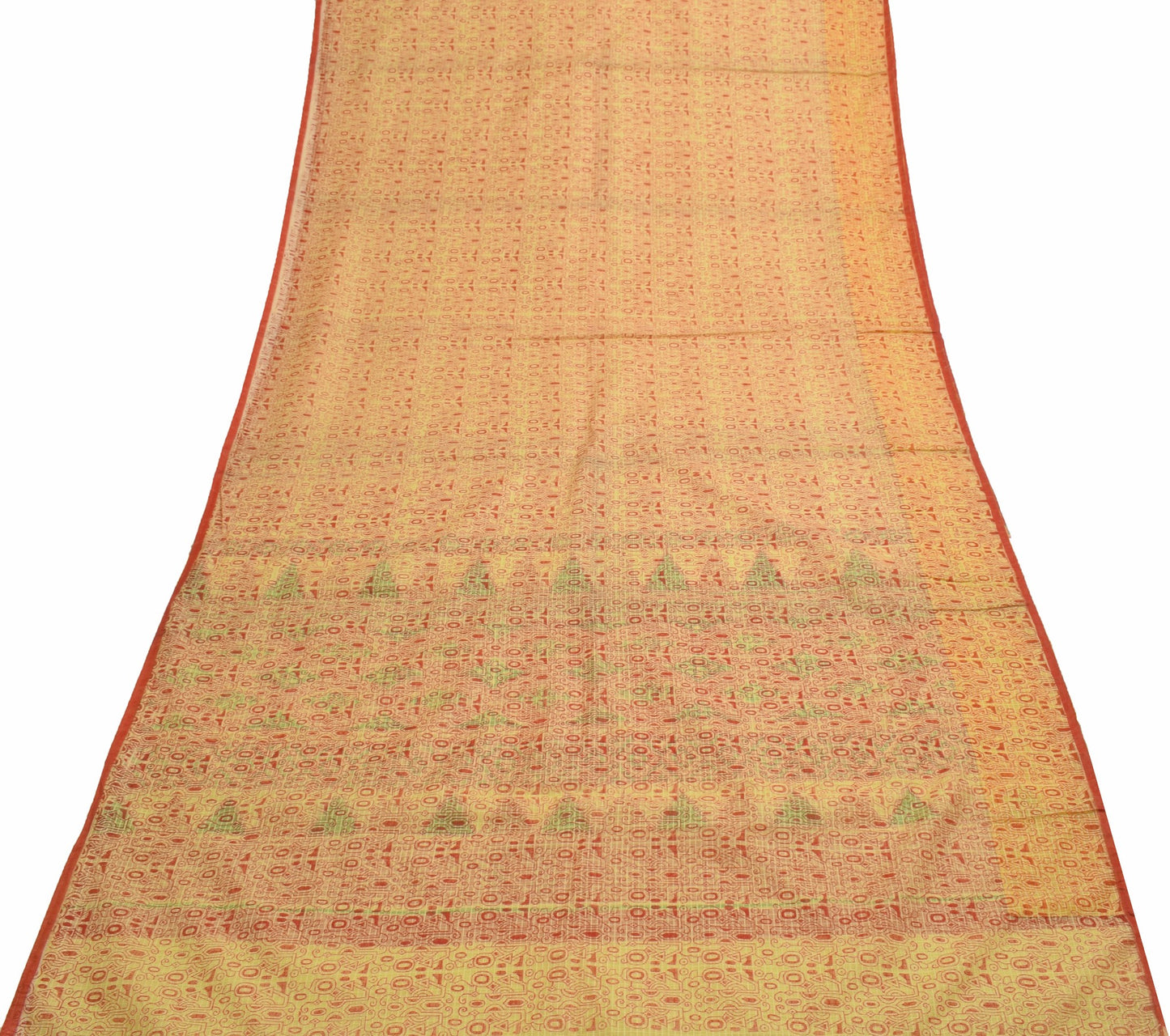 Sushila Vintage Cream Indian Saree 100%Pure Cotton Supernet Printed Craft Fabric