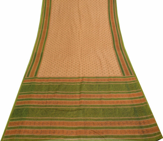 Sushila Vintage Brown Saree 100% Pure Cotton Printed Women Indian Craft Fabric