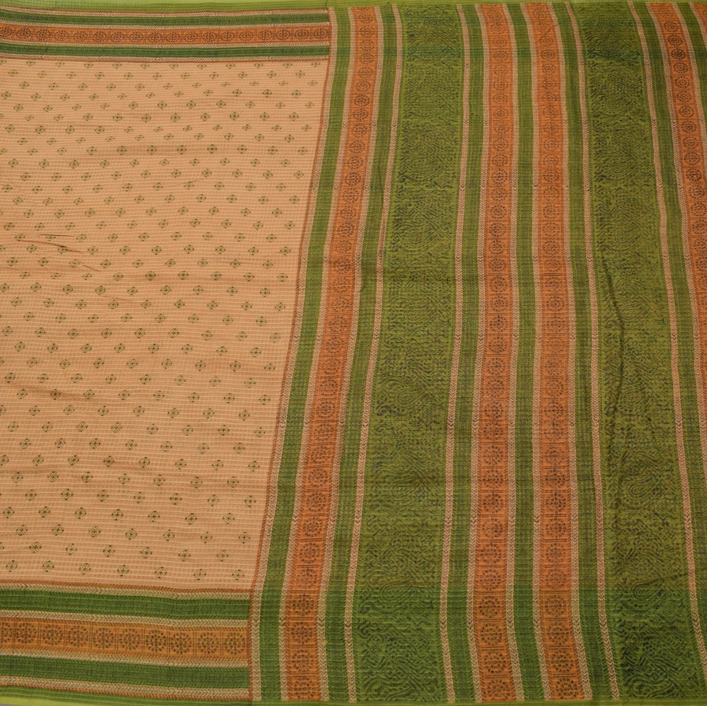 Sushila Vintage Brown Saree 100% Pure Cotton Printed Women Indian Craft Fabric