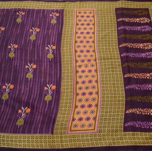 Sushila Vintage Dark Purple Saree 100% Pure Cotton Printed Floral Craft Fabric
