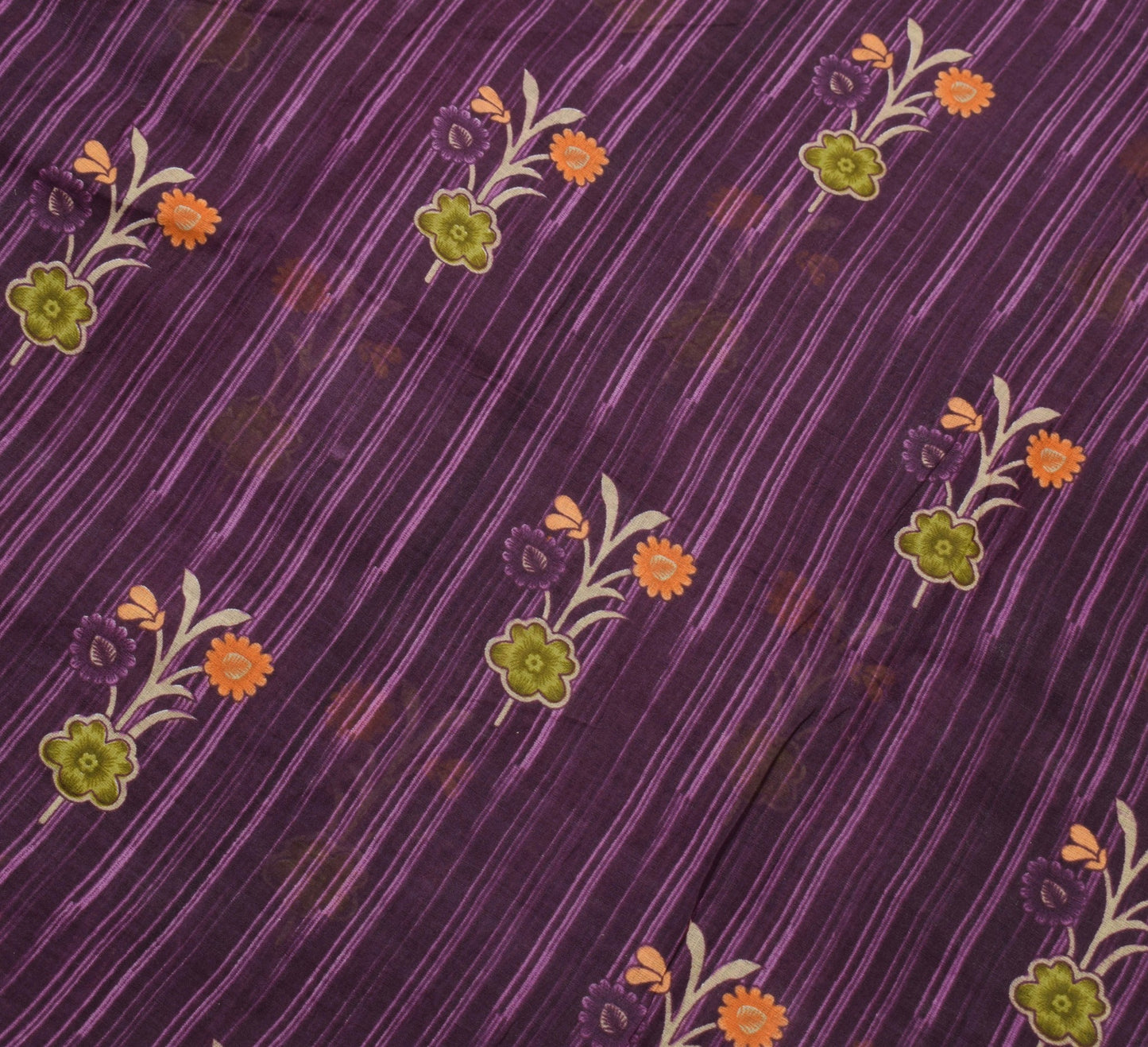 Sushila Vintage Dark Purple Saree 100% Pure Cotton Printed Floral Craft Fabric