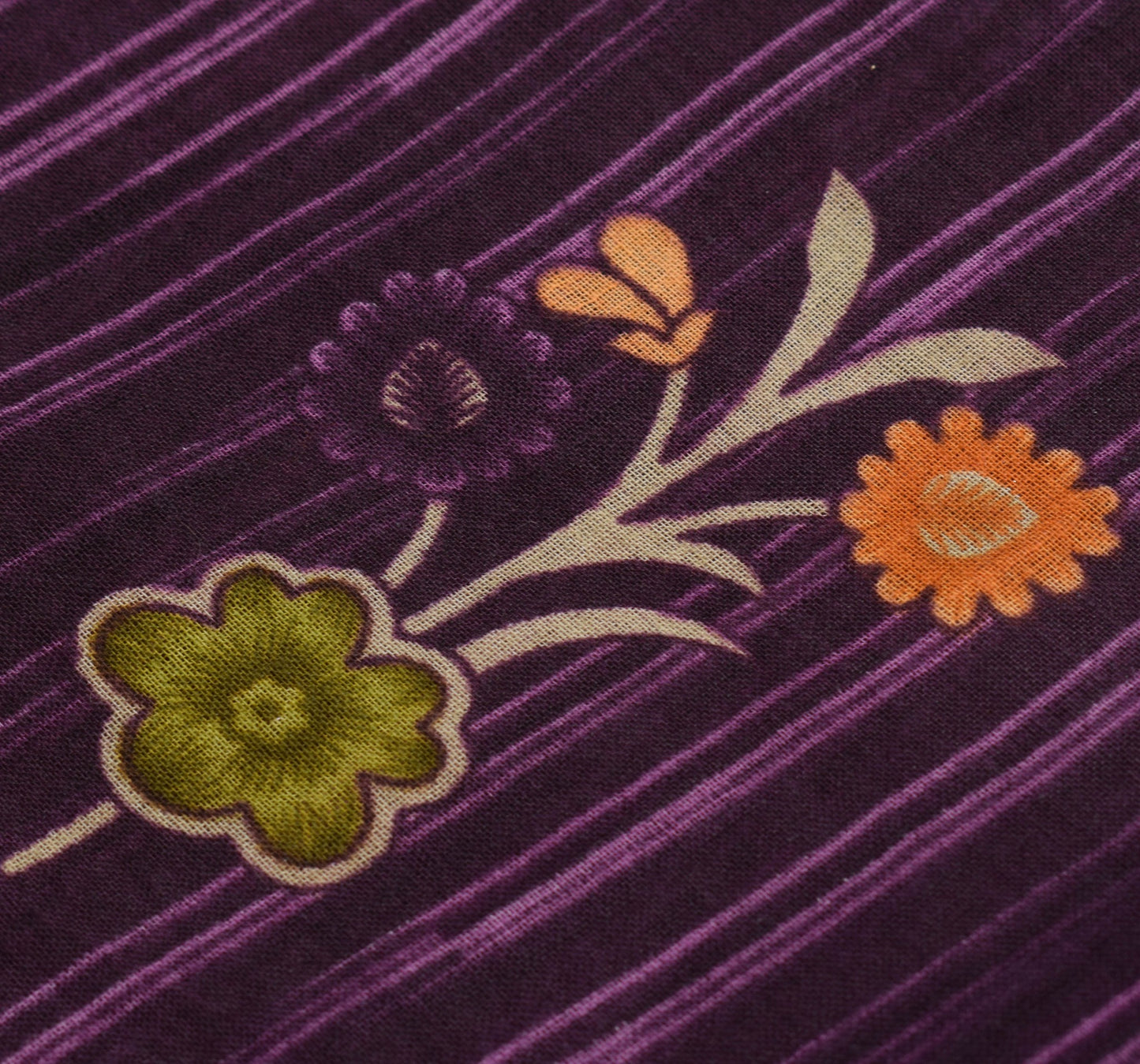 Sushila Vintage Dark Purple Saree 100% Pure Cotton Printed Floral Craft Fabric