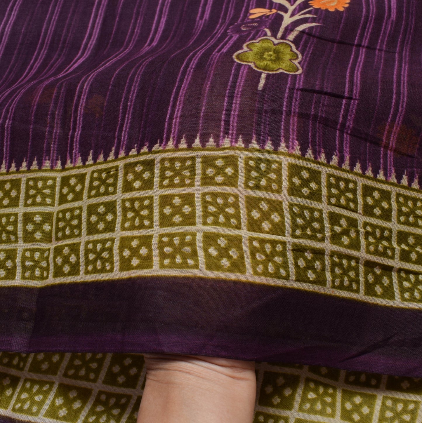 Sushila Vintage Dark Purple Saree 100% Pure Cotton Printed Floral Craft Fabric