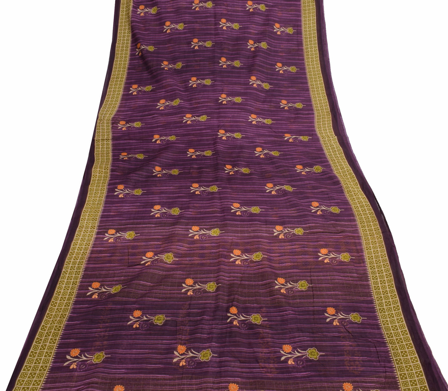 Sushila Vintage Dark Purple Saree 100% Pure Cotton Printed Floral Craft Fabric
