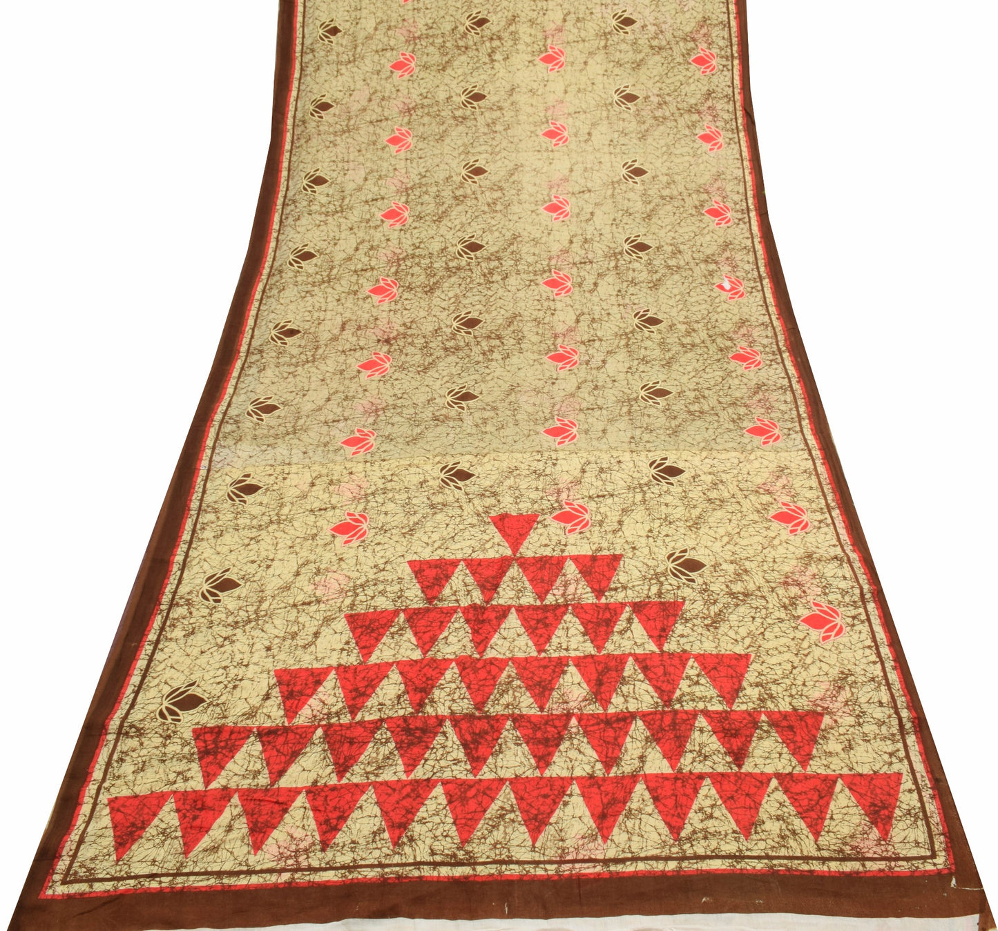 Sushila Vintage Cream Saree 100% Pure Cotton Printed Indian Soft Craft Fabric