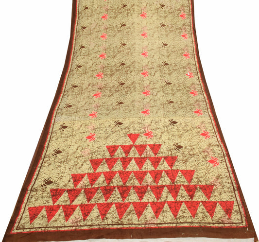 Sushila Vintage Cream Saree 100% Pure Cotton Printed Indian Soft Craft Fabric