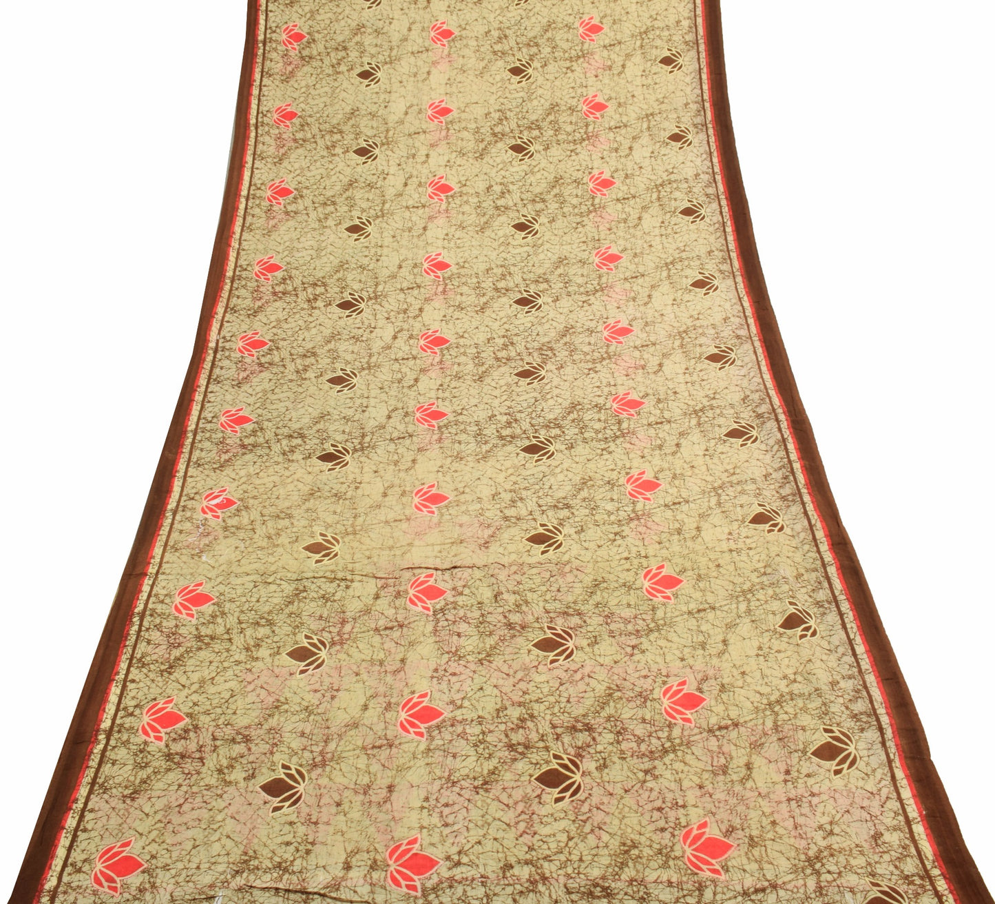 Sushila Vintage Cream Saree 100% Pure Cotton Printed Indian Soft Craft Fabric
