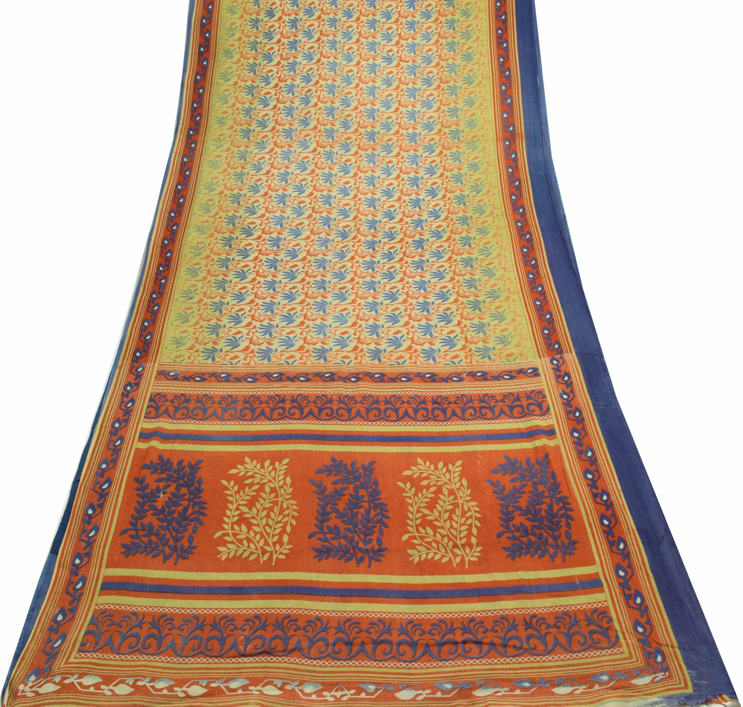 Sushila Vintage Light Green Saree Pure Cotton Printed Floral Soft Craft Fabric