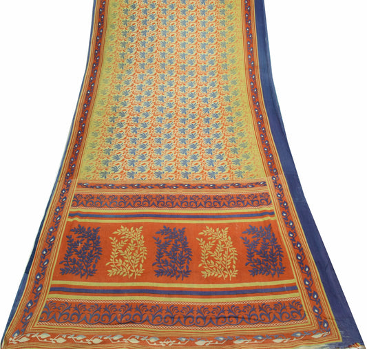 Sushila Vintage Light Green Saree Pure Cotton Printed Floral Soft Craft Fabric