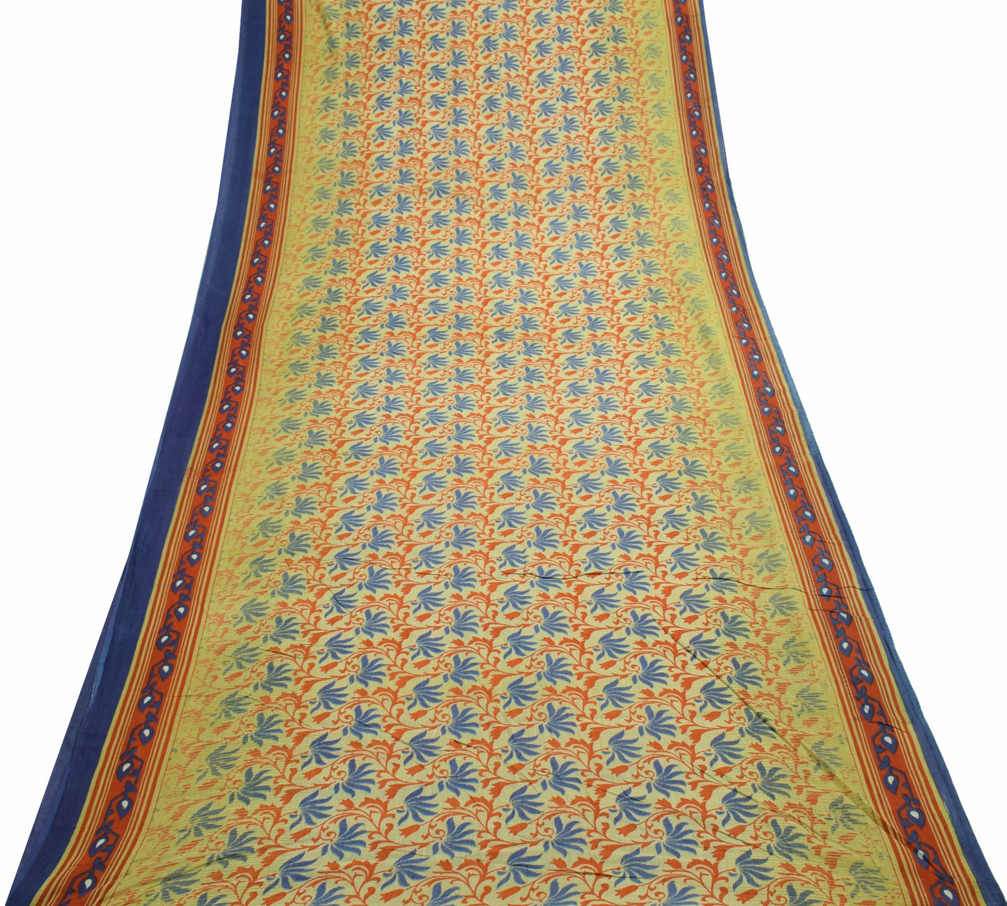 Sushila Vintage Light Green Saree Pure Cotton Printed Floral Soft Craft Fabric