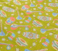 Sushila Vintage Musical Instruments Design Green Kalamkari Printed Cotton Saree
