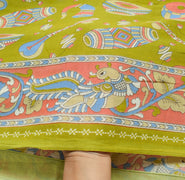 Sushila Vintage Musical Instruments Design Green Kalamkari Printed Cotton Saree