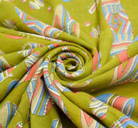 Sushila Vintage Musical Instruments Design Green Kalamkari Printed Cotton Saree