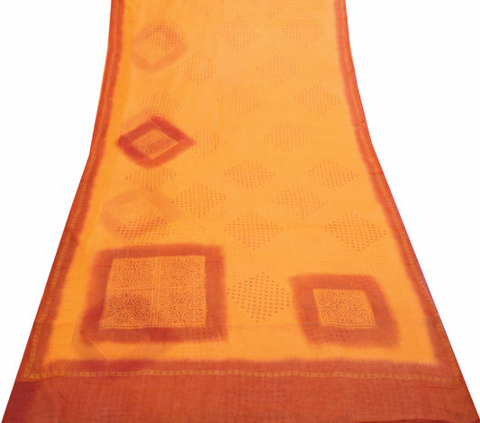 Sushila Vintage Orange Women Saree 100%Pure Cotton Bandhani Printed Craft Fabric