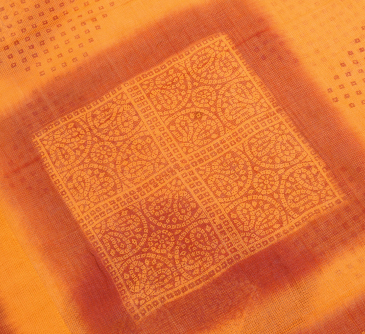 Sushila Vintage Orange Women Saree 100%Pure Cotton Bandhani Printed Craft Fabric