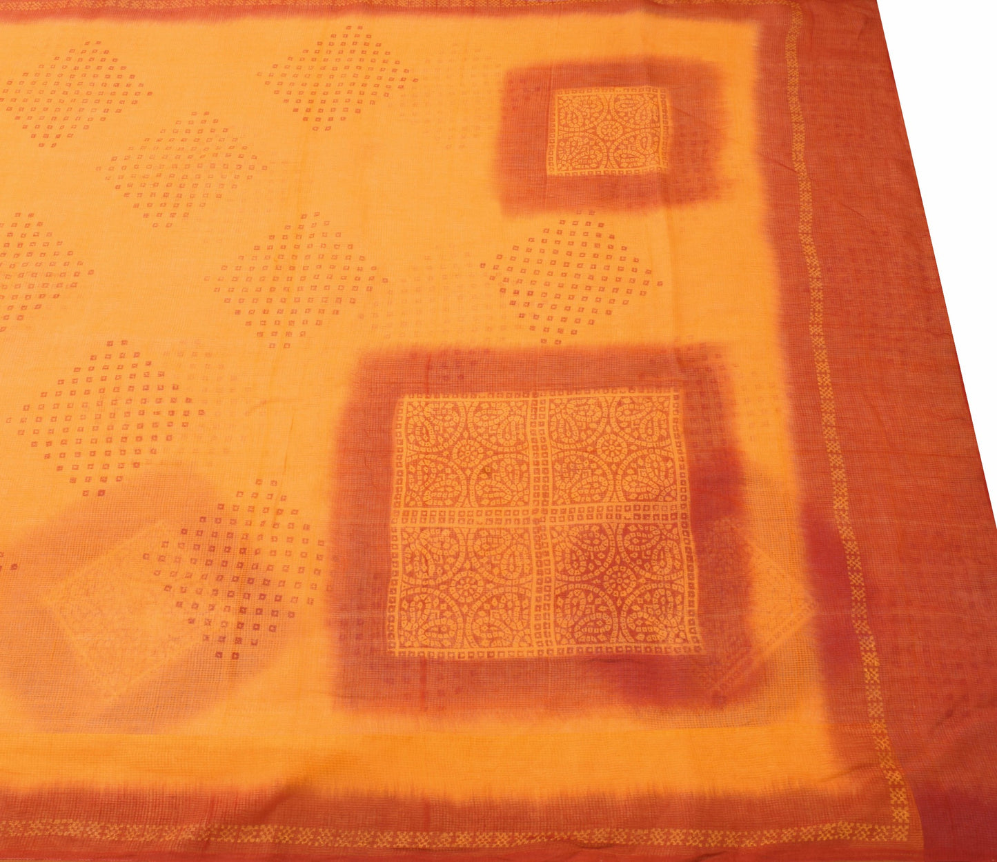 Sushila Vintage Orange Women Saree 100%Pure Cotton Bandhani Printed Craft Fabric