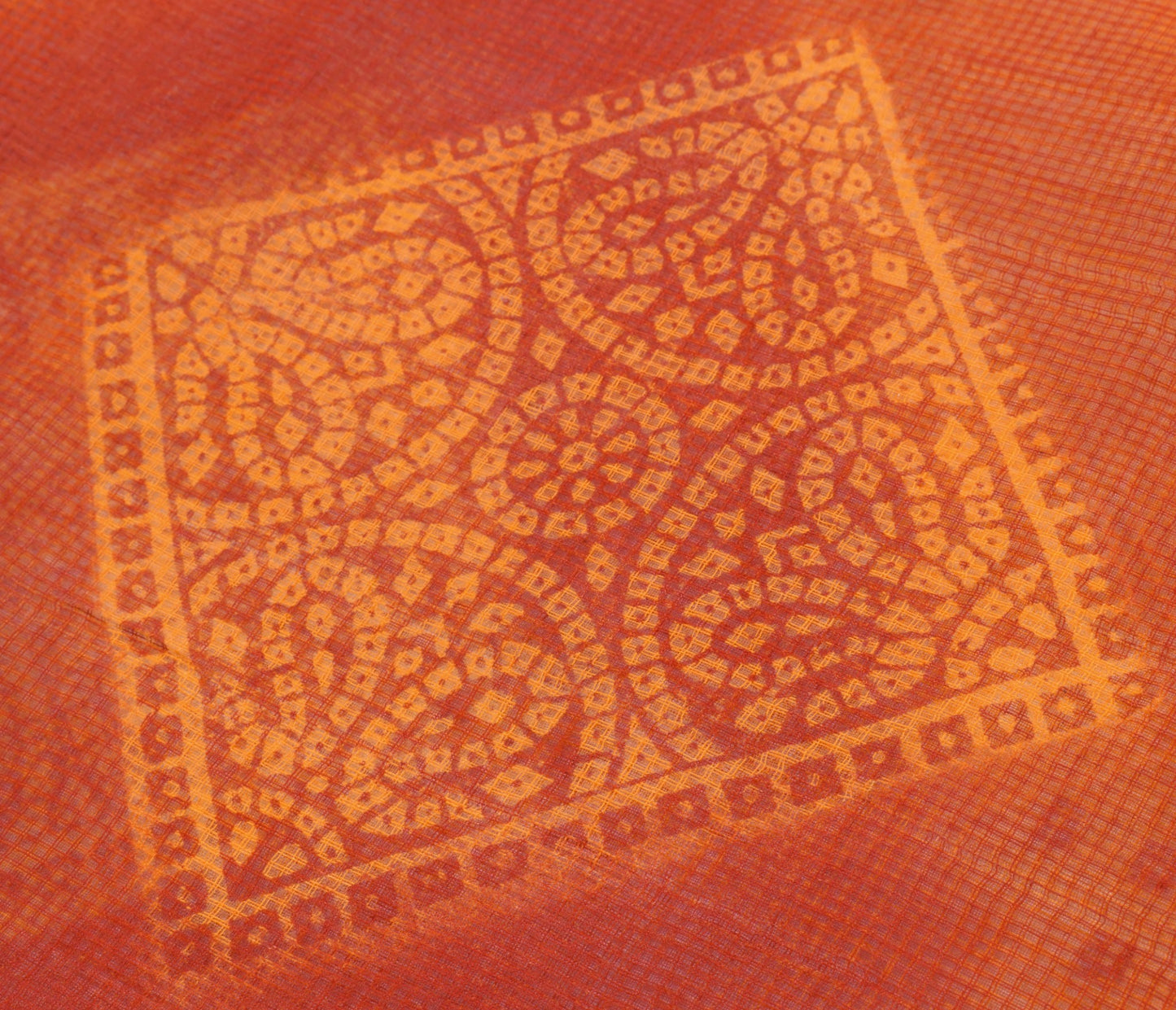 Sushila Vintage Orange Women Saree 100%Pure Cotton Bandhani Printed Craft Fabric