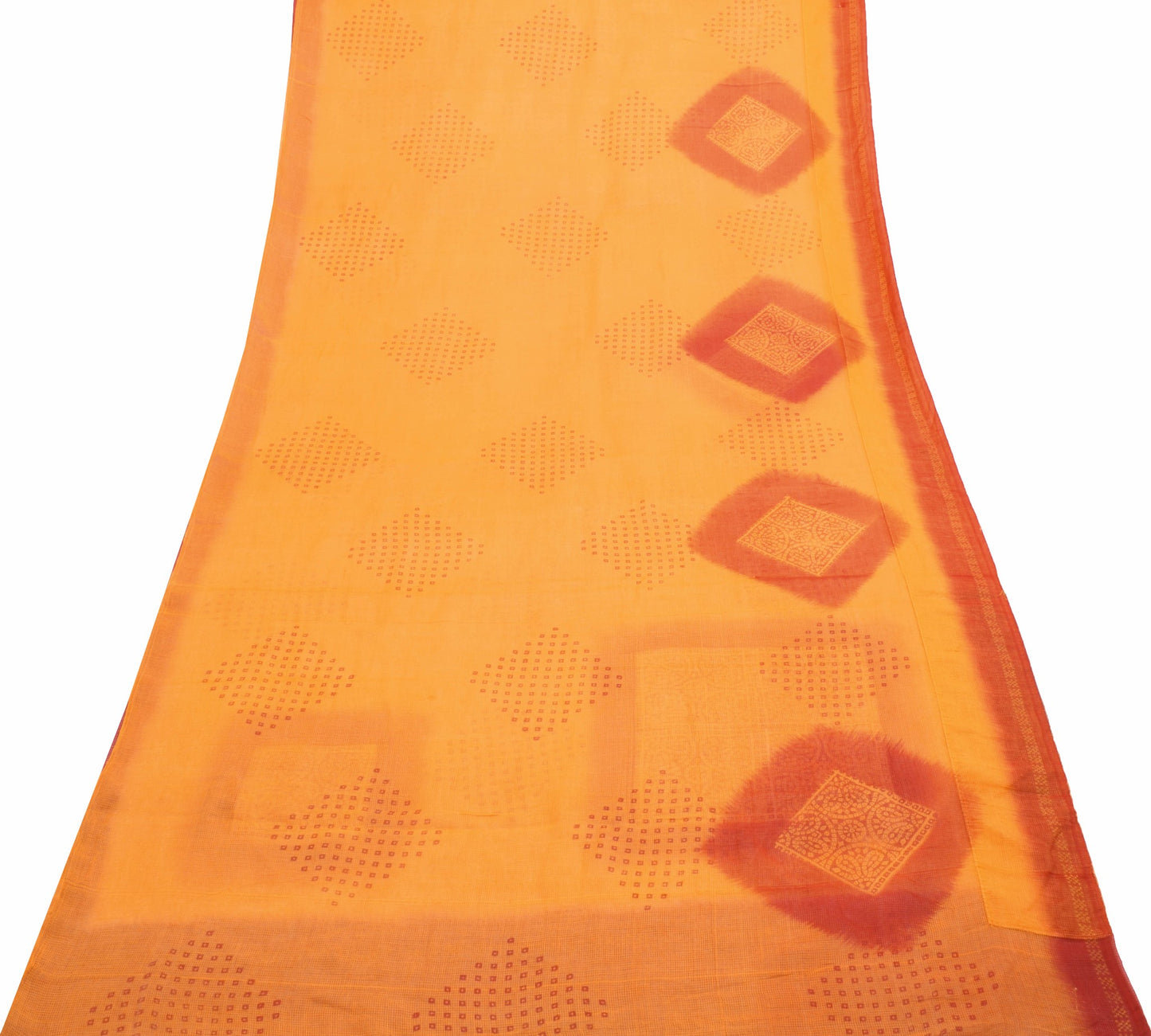Sushila Vintage Orange Women Saree 100%Pure Cotton Bandhani Printed Craft Fabric