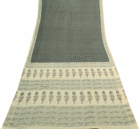 Sushila Vintage Black Saree 100% Pure Cotton Paisley Printed Soft Craft Fabric
