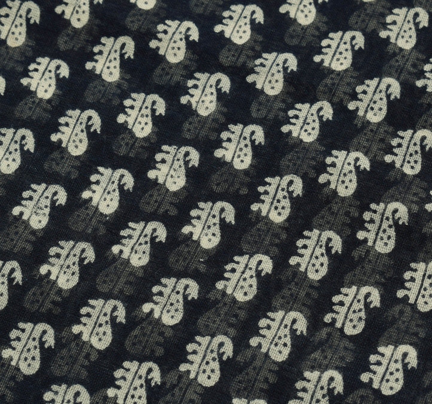Sushila Vintage Black Saree 100% Pure Cotton Paisley Printed Soft Craft Fabric